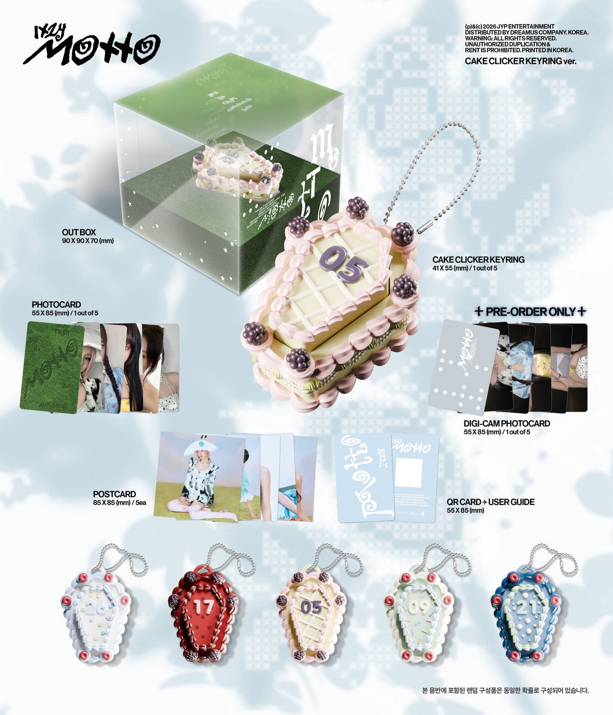 ITZY - MOTTO (CAKE CLICKER KEYRING VER.) + FANS SHOP Gift Nolae