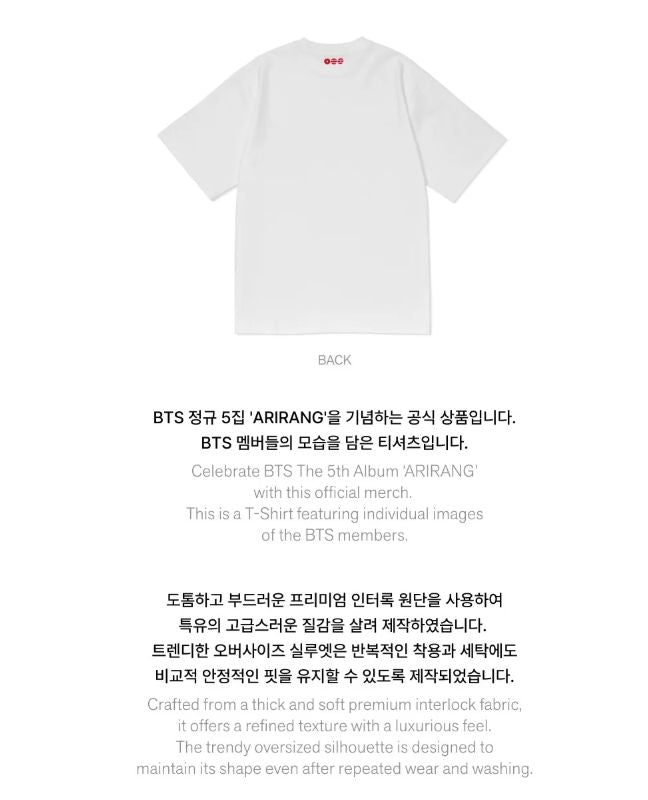 BTS - S/S T-SHIRT (ARIRANG OFFICIAL MD) Nolae