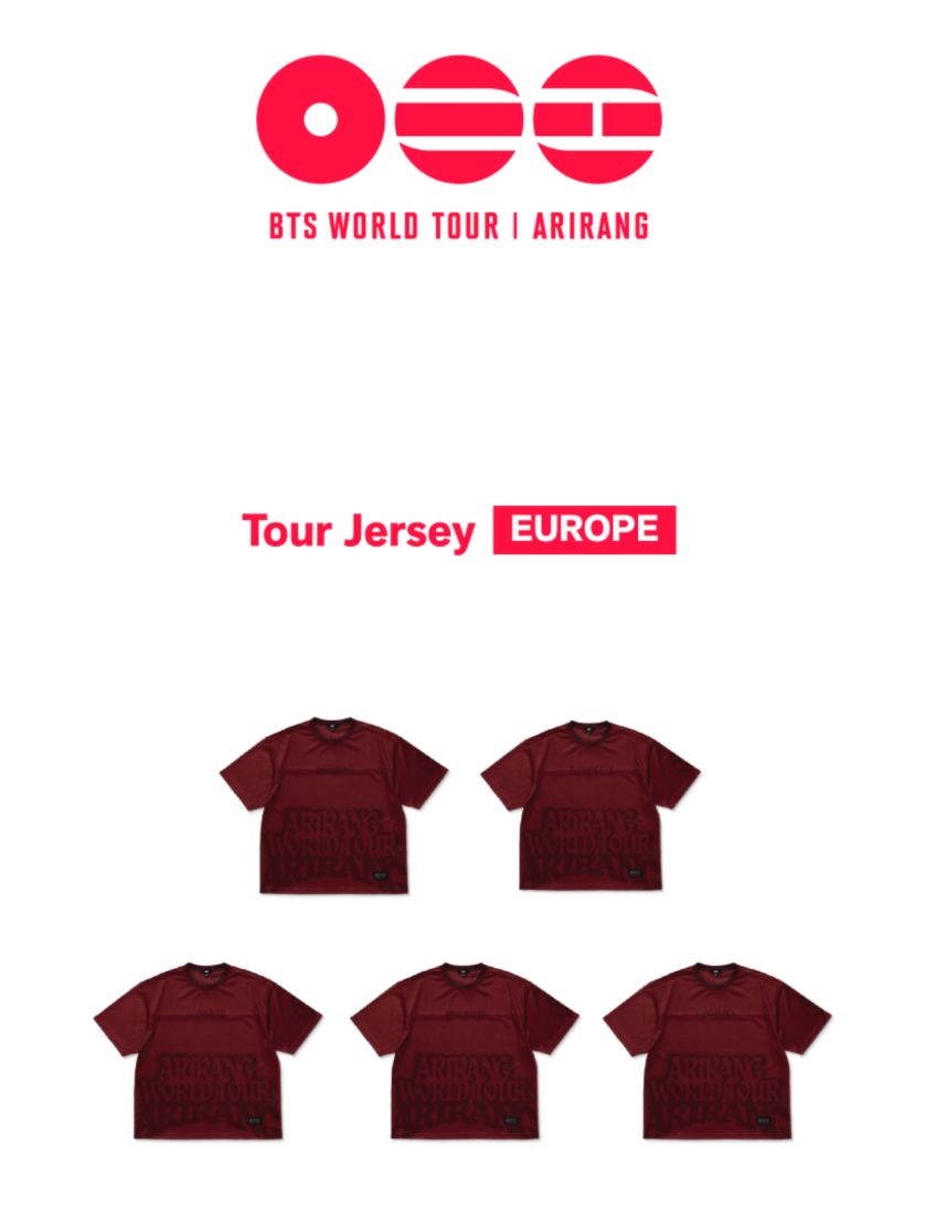 BTS - TOUR JERSEY EUROPE (WORLD TOUR 'ARIRANG' OFFICIAL MD) Nolae