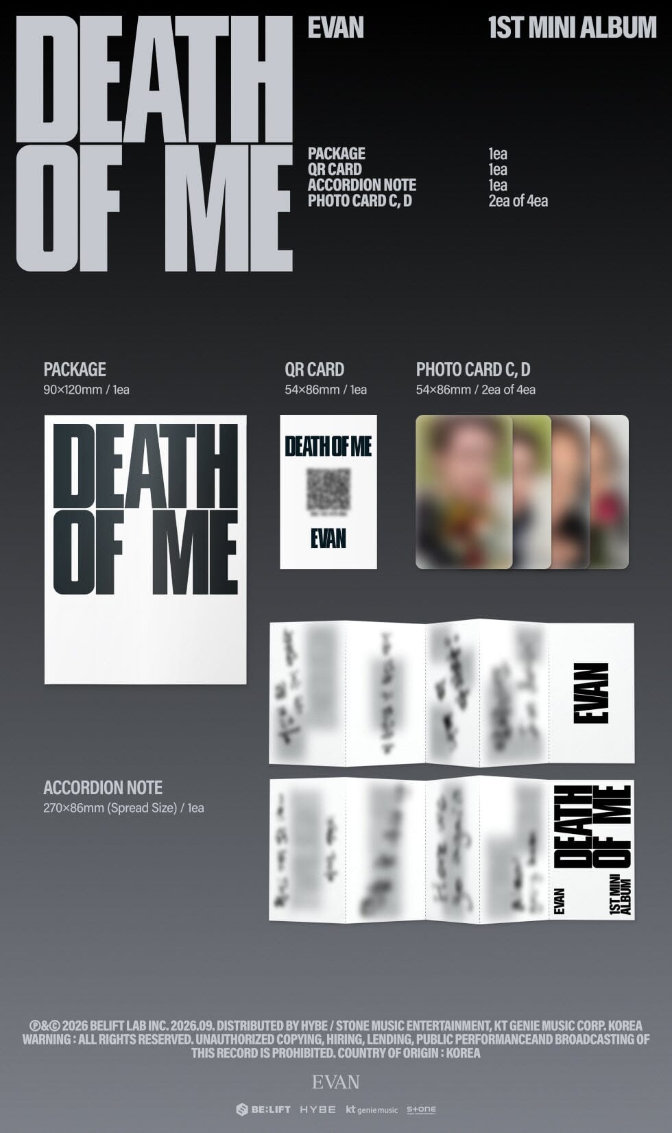 EVAN (Ex-ENHYPEN) - DEATH OF ME (STANDARD+ WEVERSE ALBUM SET) + WEVERSE GIFT Nolae