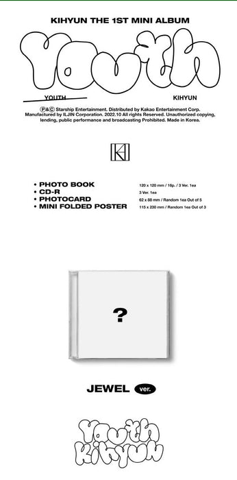 KIHYUN - [YOUTH] (Jewel Case Random Ver.) Nolae Kpop